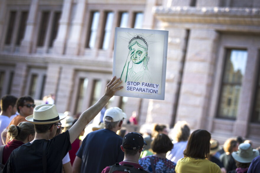 Protesters gathered at the Texas State Capitol to speak out against policies that separate families seeking shelter and asylum at the U.S. border. 