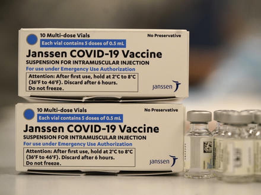 The U.S. Food and Drug Administration and the Centers for Disease Control and Prevention have recommended a pause in the use of the Johnson & Johnson COVID-19 vaccine, shown here in a hospital in Denver.