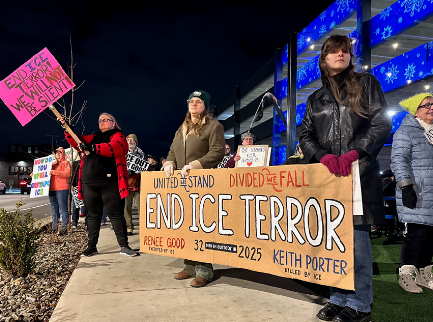 Protesters attended a demonstration in downtown Bowling Green Saturday night to denounce the death of Renee Good in Minneapolis.