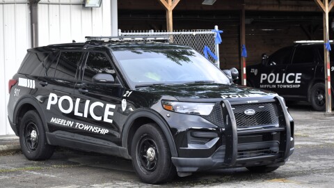 A Mifflin Township Police Department cruiser is parked out front of the department's headquarters on Agler Road.