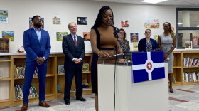 Circle City Readers program director Brooke Arnett-Holman speaks at Pleasant Run Elementary School in Warren Township on Wednesday, Aug. 23, 2023.