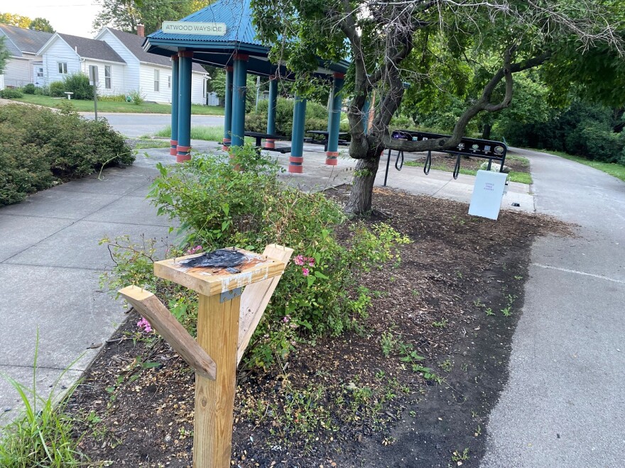 Wooden stand in garden 