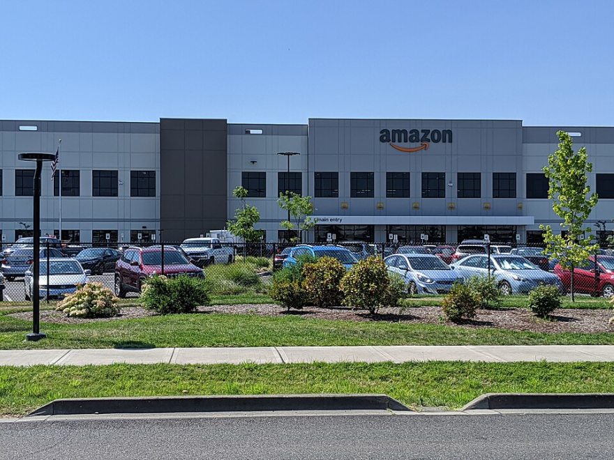 A file photo of Amazon's Troutdale, Oregon warehouse/fulfillment center seen from street from July, 2020.