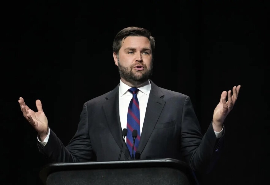JD Vance speaks during a 2022 U.S. Senate Republican Primary debate in Ohio. Vance, now the Vice President of the United States, is scheduled to speak at Don's Machine Shop in West Pittston, Luzerne County, on Wednesday, July 16, 2025.