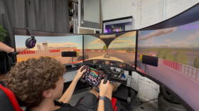 Maverick McKenna trains at a simulator in Salt Lake City.