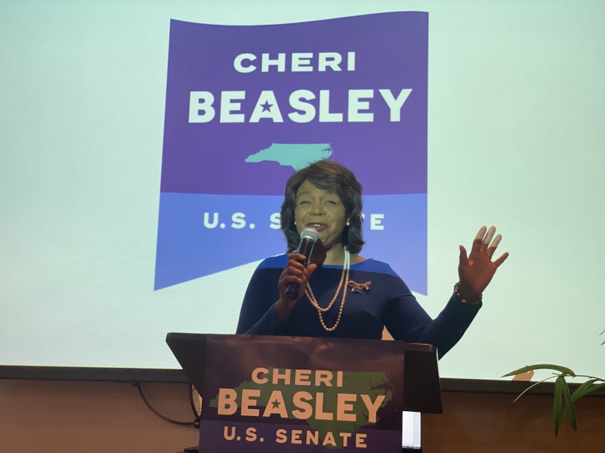  Cheri Beasley speaks at an event in October 2021.