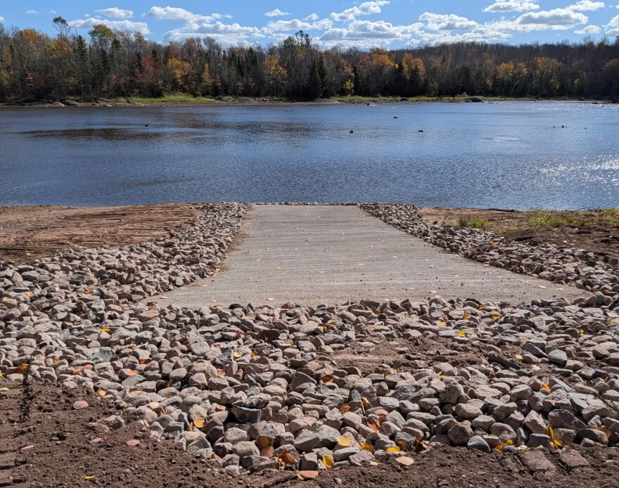 New poured concrete landing at the Sucker Hole boat launch in Iron County