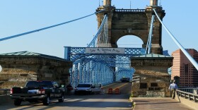 Contractors started setting up at the Roebling Bridge Tuesday morning.