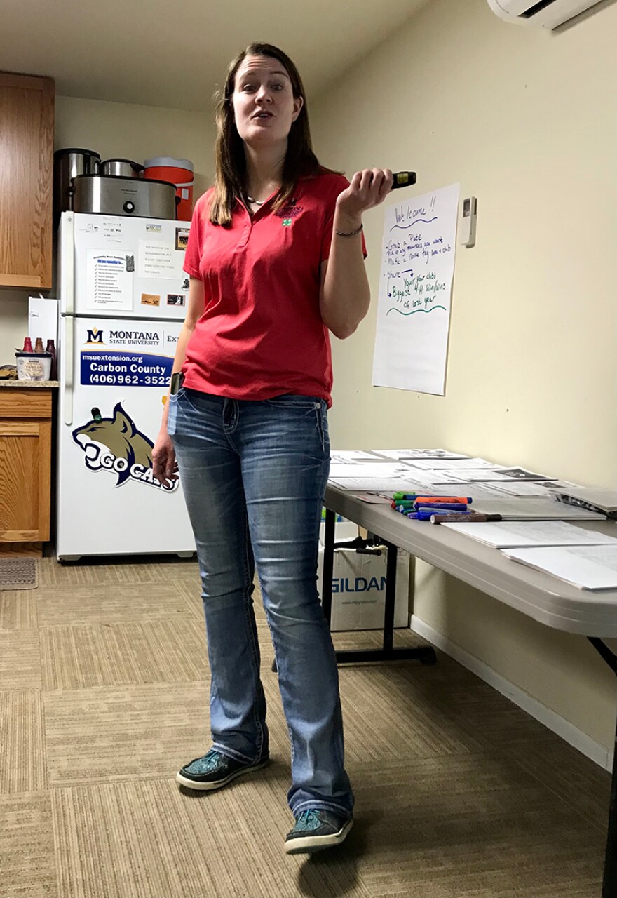 Carbon County Extension Agent Nikki Bailey presents research at the annual 4-H adult training meeting