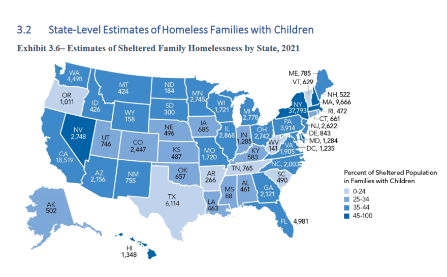 Estimates of Sheltered Family Homelessness by State, 2021