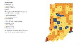 The Indiana State Department of Health County Metrics Map on Wednesday, Oct. 21.
