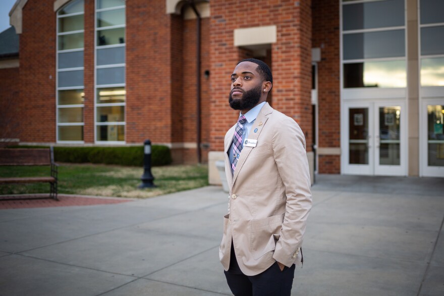 Marco Lee, a senior at Lindenwood University, on the school's St. Charles campus.