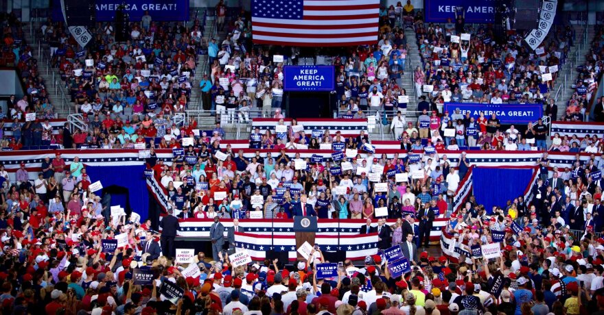 President Donald Trump at a campaign event in Greenville.