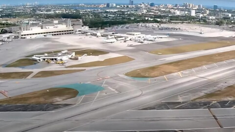 View from the air of the primary runway at President Donald J. Trump Airport also shows the diagonal crosswind runway, which is scheduled to be the main runway for six months next year.