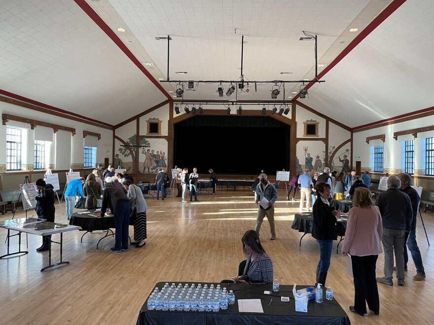 Residents begin to gather in Midway Town Hall during the Midway open house for feedback on the city's general plan.