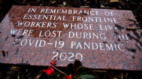 A memorial to essential workers who died in the pandemic was dedicated at Howard Park in South Bend.