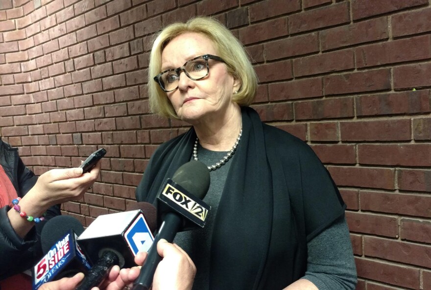 U.S. Sen. Claire McCaskill answers questions after the Democrat held a town hall event Wednesday in Jefferson County.