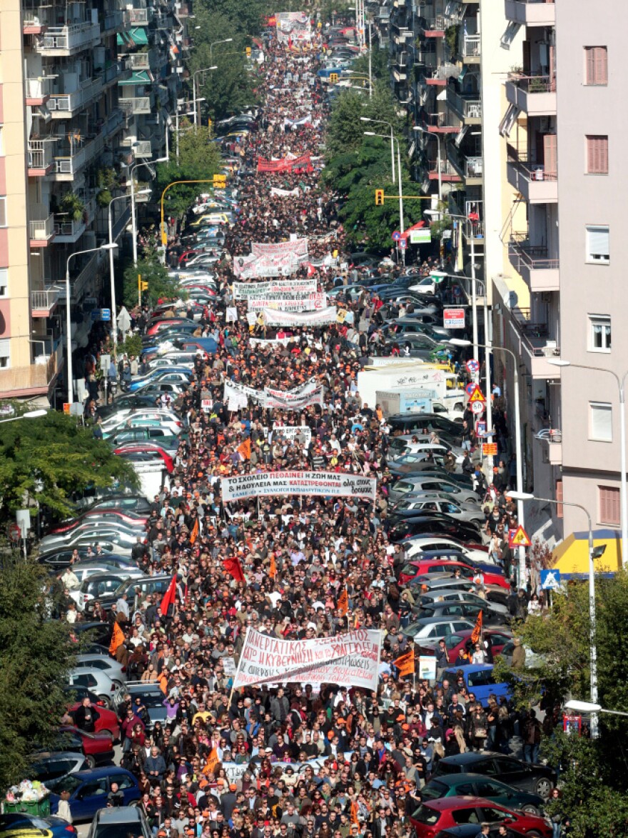 <p>Thousands of people massed in Thessaloniki to rail against proposed legislation that includes fresh tax increases as well as yet more wage, pension and job cuts. Parliament was expected to vote on the bill Thursday.</p>