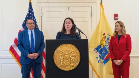 Jennifer Davenport speaks after Mikie Sherrill announces her as the next state attorney general
