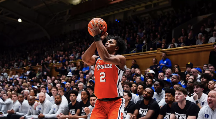 Orange guard JJ Starling (2, Orange) fires a three-pointer against Duke in Durham on Monday.