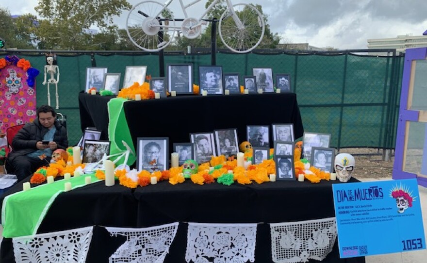 An altar honoring San Antonio cyclists killed in accidents.