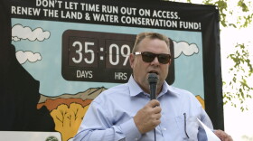 Sen. Tester urges the crowd to advocate for LWCF funding at an August 24, 2015 rally in Missoula, MT.