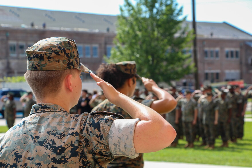 Cadets stand in formation at the New Orleans Military and Maritime Academy on Sept. 16, 2026.