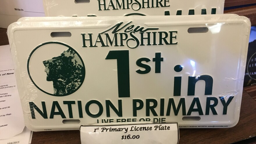 "1st in Nation Primary" license plates on sale at the New Hampshire State House.