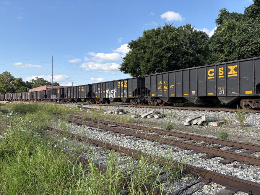 A train of CSX coal hoppers rumbles through Richmond, Kentucky, on the way to Corbin, Kentucky.