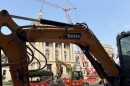 Construction continues on a local road outside the Indiana Statehouse in downtown Indianapolis on Tuesday, August 11, 2026.