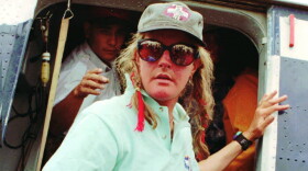 Charlotte Fox, one of the climbers of Mt. Everest arrives at Katmandu airport on Wednesday, May 15, 1996, after she and another man were evacuated by Nepalese Army helicopters. (Binod Joshi/AP)