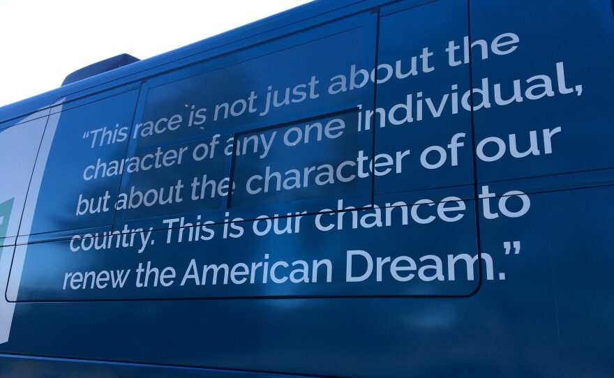 A quote on the side of Deval Patrick's presidential campaign bus.