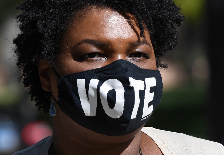 LAS VEGAS, NEVADA - OCTOBER 24: Former Georgia gubernatorial candidate Stacey Abrams waits to speak at a Democratic canvass kickoff as she campaigns for Joe Biden and Kamala Harris at Bruce Trent Park on October 24, 2020 in Las Vegas, Nevada. In-person early voting for the general election in the battleground state began on October 17 and continues through October 30. (Photo by Ethan Miller/Getty Images)