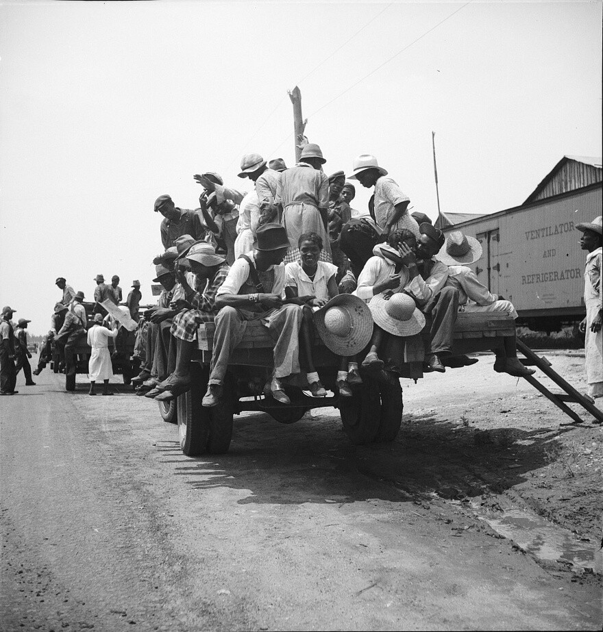 An undated photo shows peach pickers being driven to the orchards in Muscella, Ga. Black labor was essential for the success of the peach crop, even if African-Americans were rarely credited for the importance of their work.