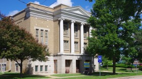 A neoclassic revival style building sits on South Park Street near downtown Kalamazoo.