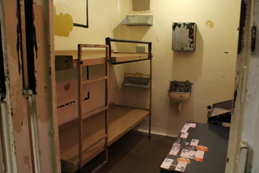 This is one of the cells inside Rockview's D Building. The mattresses and toilet were removed and are sitting in piles outside on the floor, awaiting transfer to another facility. 