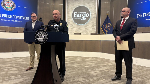 Left to right: Fargo Mayor Josh Boschee, Fargo Police Chief Travis Stefonowicz, and Captain Matt Christensen.