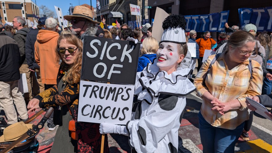 Dannielle Benningnus of Cincinnati at a March 28, 2026 No Kings rally downtown