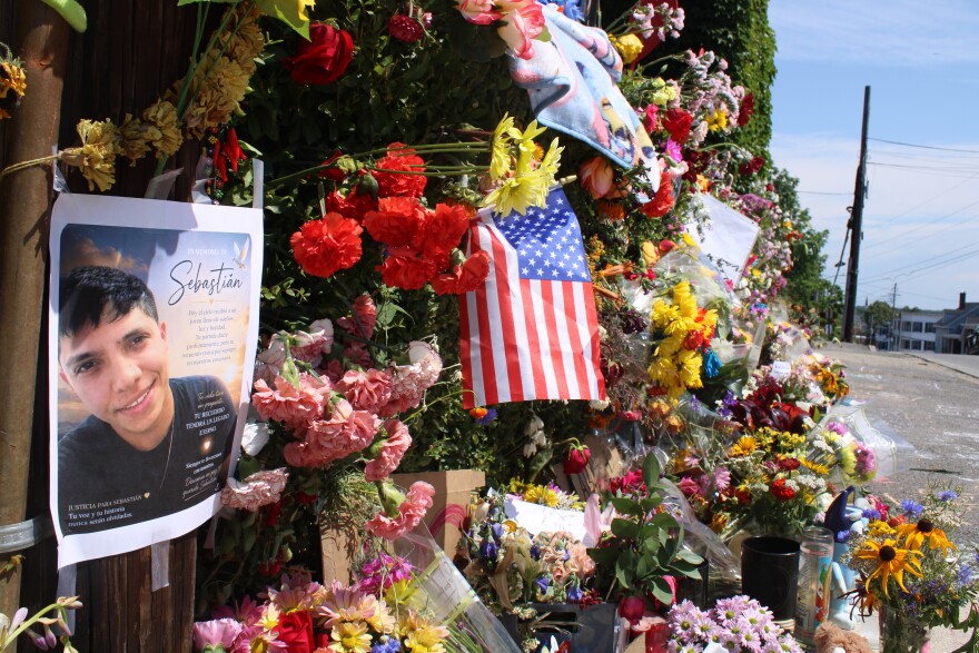 An impromptu memorial for Johan Sebastián Durán Guerrero at the intersection in Biddeford where he was shot and killed by an ICE agent on Monday, July 13, 2026.