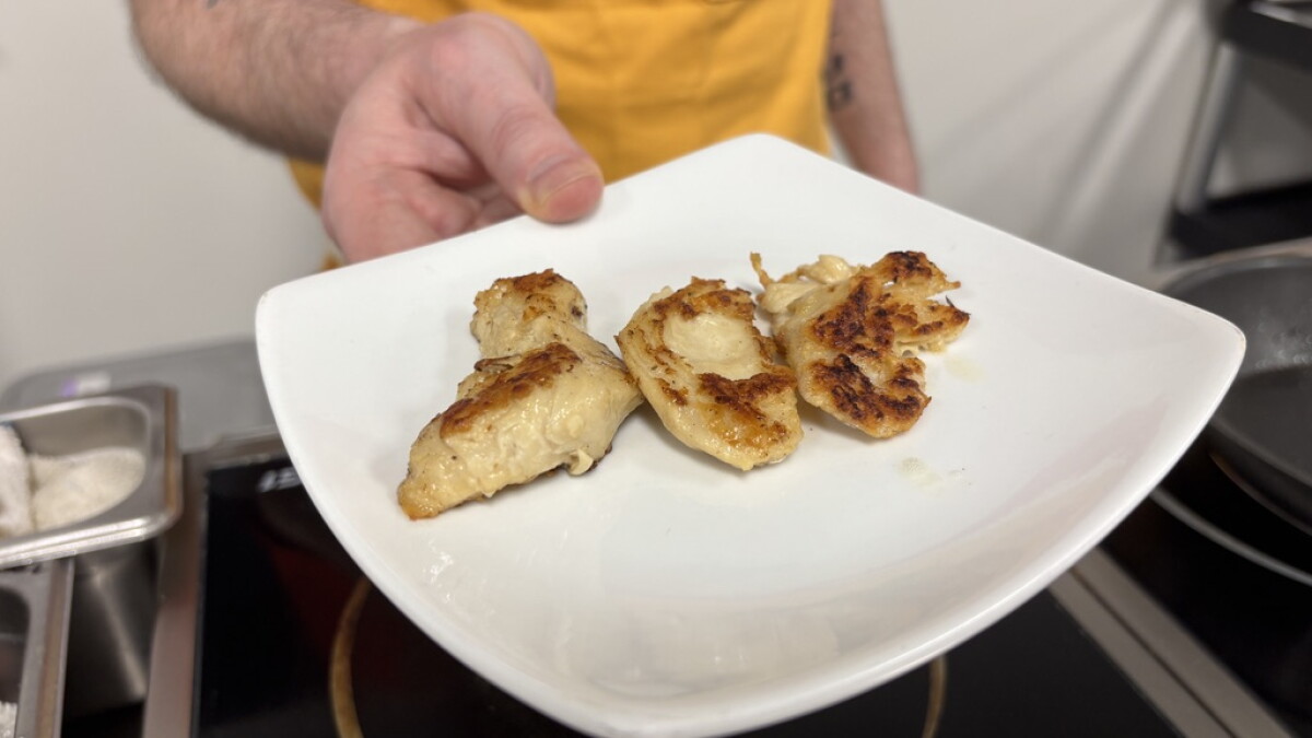 Cultivated chicken prepared at GOOD Meat headquarters in the Harvest Public Media report
