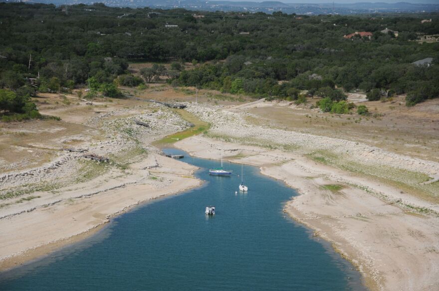 An almost dried up Lake Travis.