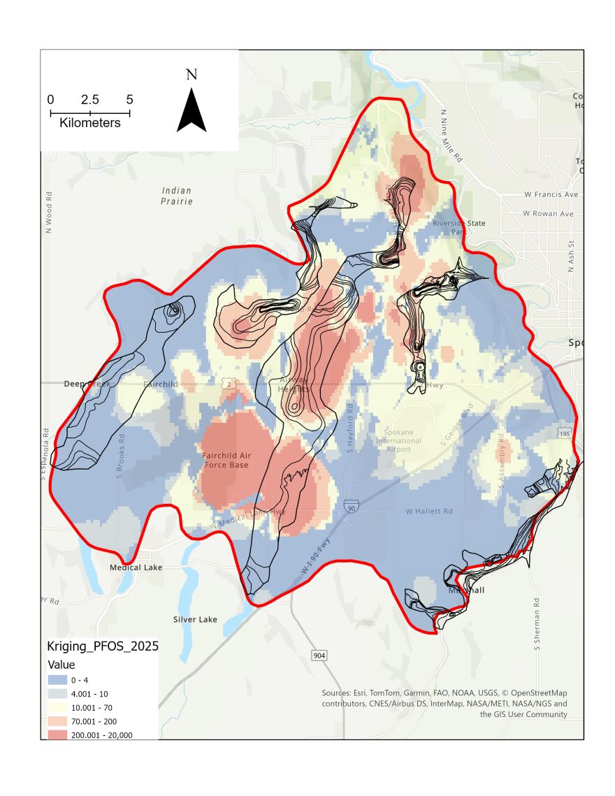 This map shows the areas on Spokane's West Plains where PFAS concentrations are most acute.