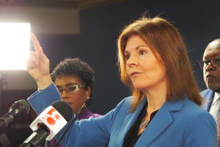 Rep. Carey Hamilton, D-Indianapolis, speaks during a news conference on Monday, Jan. 8, 2024.
