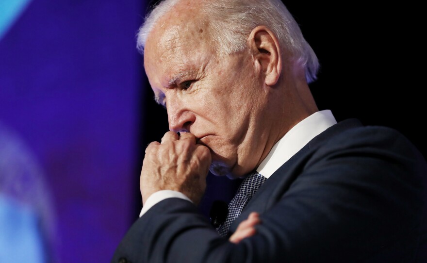 Democratic presidential candidate and former Vice President Joe Biden pauses while speaking at the SEIU Unions for All Summit in Los Angeles last week.