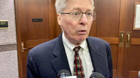 Attorney Jim Bopp, representing religious conservative groups, speaks to the media after an October 2019 court hearing in a lawsuit challenging Indiana's RFRA fix.