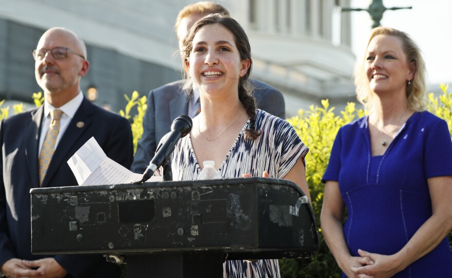 Sydney Helfand, a Maryland high school student, started a petition to back the Preventing Animal Cruelty and Torture (PACT) Act, which Congress has now approved. Helfand is seen here speaking about the bill in Washington last summer.