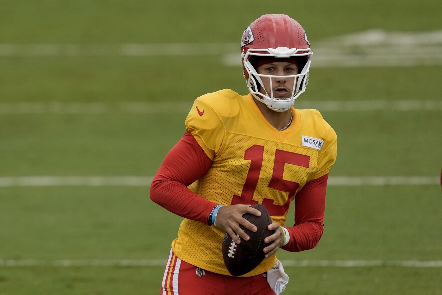 Kansas City Chiefs quarterback Patrick Mahomes throws during NFL football training camp Friday, Aug. 4, 2023, in St. Joseph, Mo.