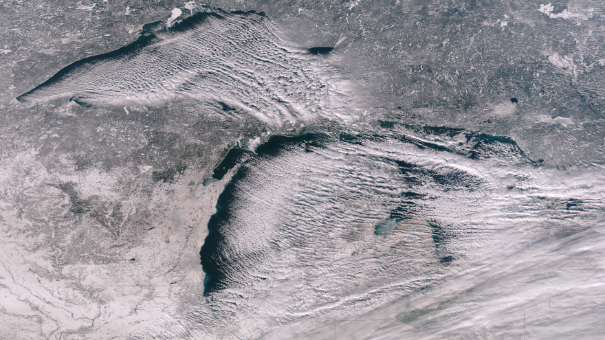 This photo was taken on Dec. 12, so ice hadn't yet built up. But it shows how cold air descending from Canada blows over the lakes.