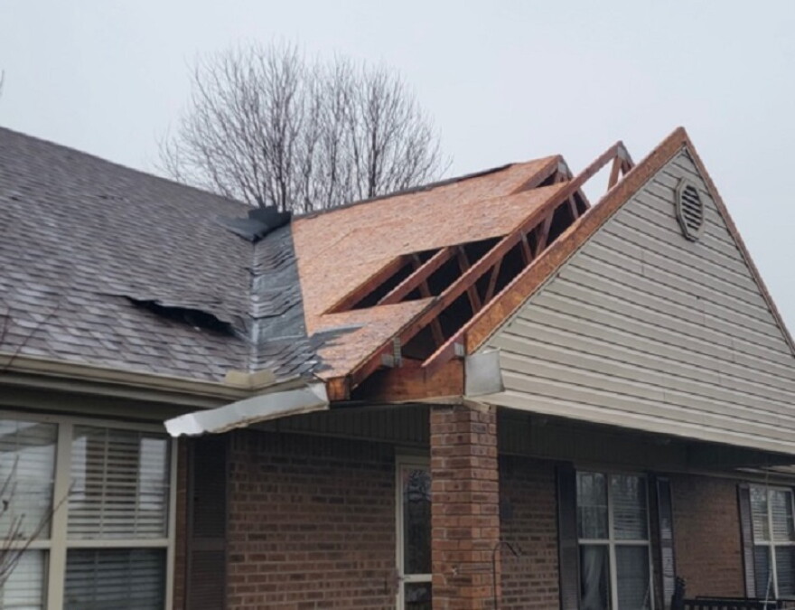 Home damaged in Madison County when an EF-1 tornado touched down in the northern part of the county