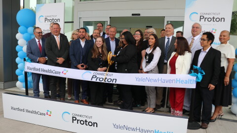 State and healthcare officials cut the ribbon on the Connecticut Proton Center, built in partnership between the state’s two largest hospital systems, Hartford Healthcare and Yale New Haven Health.